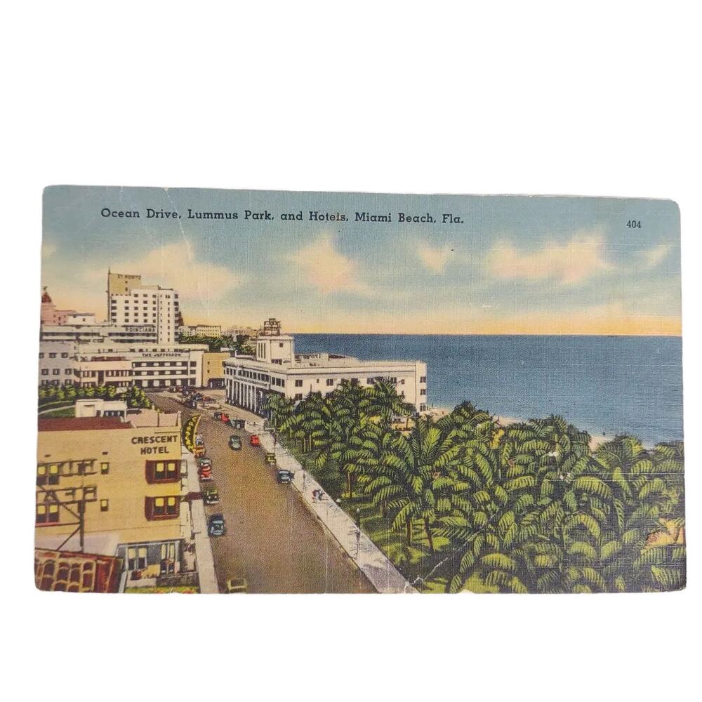 Vintage 1940s MIAMI BEACH Ocean Drive Linen Postcard,‎ WWII Era Military 1944 FL